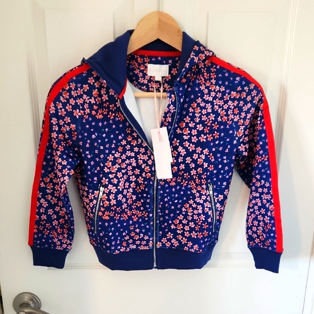 BCBGirls Blue Floral Kids Jacket with Red Accents Size 6